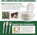 Disposable Plates Set, 250 Pcs White Round Bagasse Dinnerware