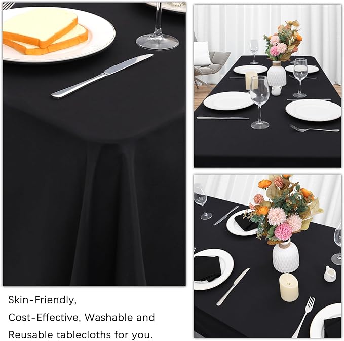8 Pack Black Tablecloths 60 x 126 Inch Rectangular Table Cloths for Rectangle Tables 8ft, Wrinkle Resistant Black Table Cloth Washable Polyester Fabric for Buffet Wedding Party Banquet