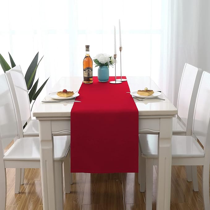 DUALIFE Red Table Runner 14 x 72 inch Divine for Valentines Day Mother's Day Wedding Holiday Dining, Natural Fabric Handcrafted Dresser Scarf Banquet Catering Services Event 1 Piece