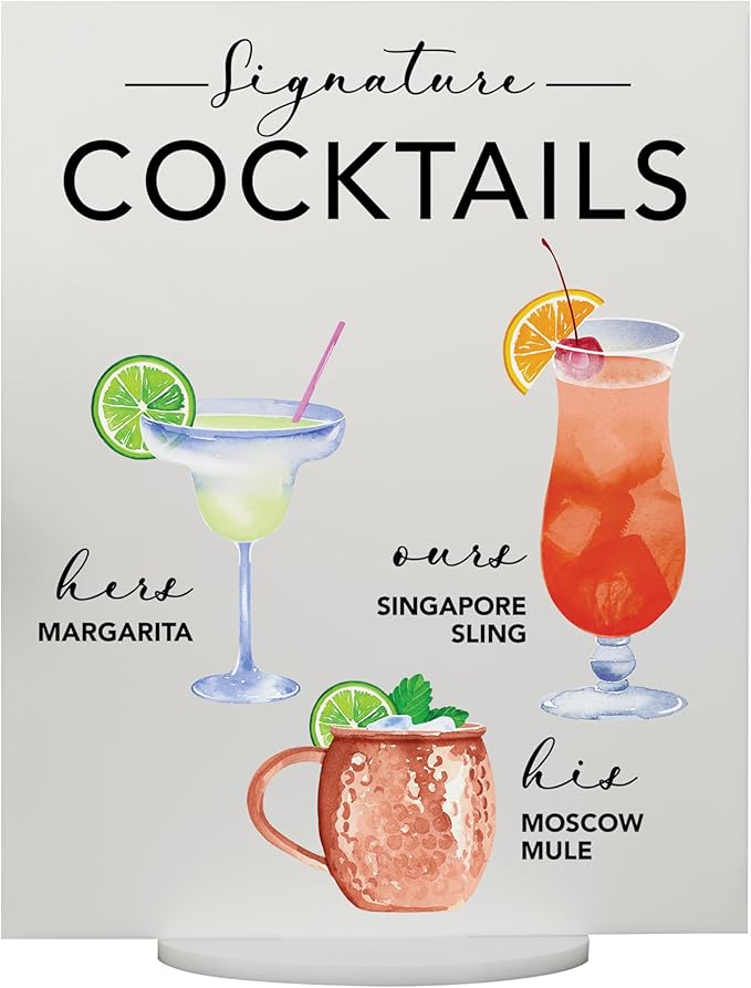 Signature Cocktail Sign | Acrylic Wedding Bar Menu | Bar Menu Sign | Bar Sign | 14" H x 11" W Black Acrylic Signature Drink Sign