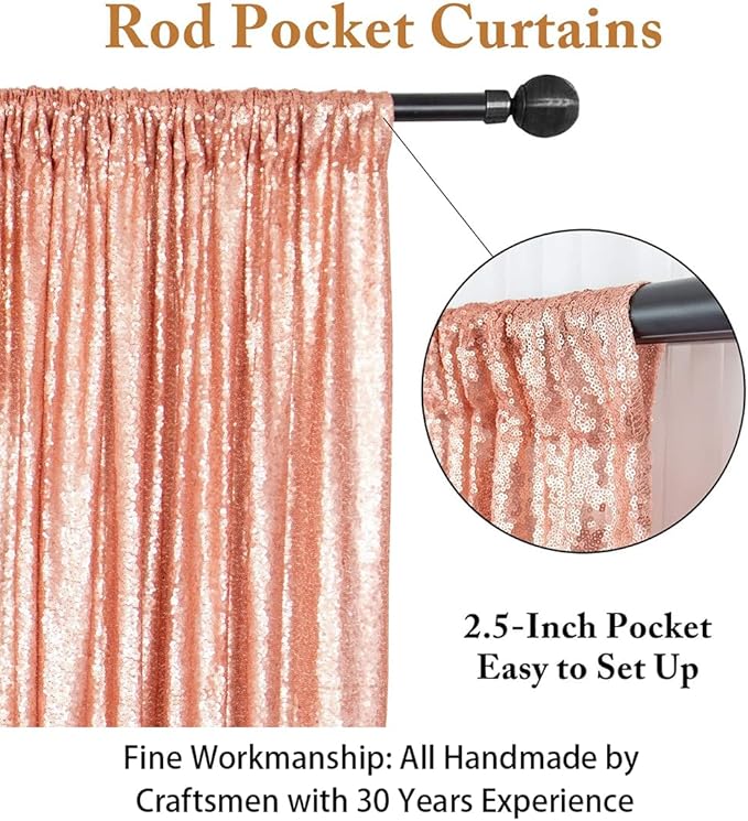 ShinyBeauty Blush Sequin Backdrop Curtains, 4 Panels, 2FTx8FT, Sparkle Photo Booth Backdrop