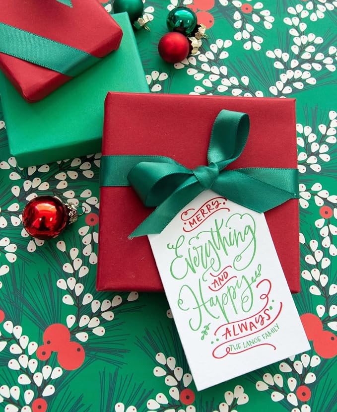 Personalized Gift Tags, Thank You Tags for Wedding Birthday Business Party Favors, Custom Hang Tags with Your Text and String, 2 X 3.75 Inch (Wreath Pattern 5)