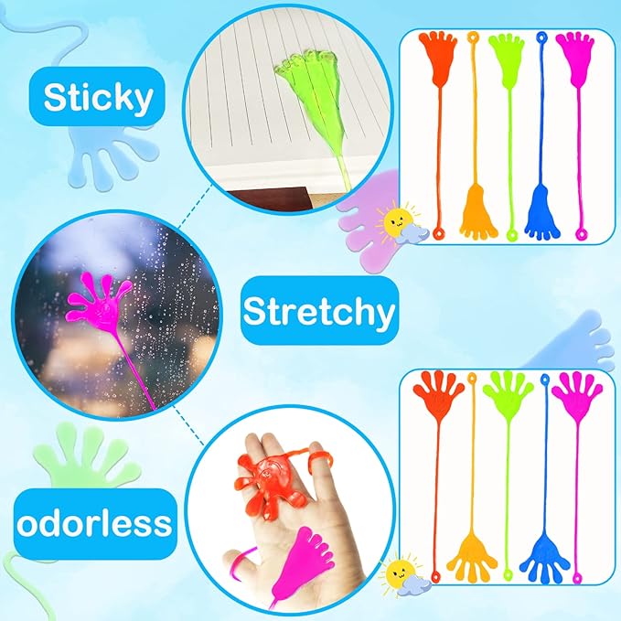 Party Favor Packs: 100 Sticky Hands and Feet in 5 Colors