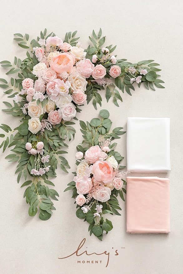 Artificial Flowers Wedding Arch Kit, Blush and Cream Silk and Foam, 4-Piece Set