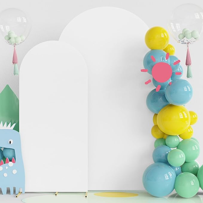 Fomcet Wedding Arch Cover 7.2FT, 6FT White Spandex Arch Backdrop Covers 2 Set Round Top Fitted Fabric for Birthday Party Baby Shower Wedding Arches Stand Decoration
