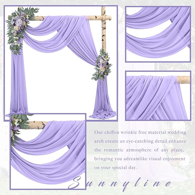 Outdoor Curtains: Lilac Chiffon Wedding Arch Drapes, 4 Panels, 20 Ft Long