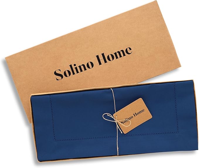 Solino Home Table Runner 108 Inches Long - Cotton Linen Hemstitch Lapis Blue Table Runner 14 x 108 Inch for Fall, Autumn