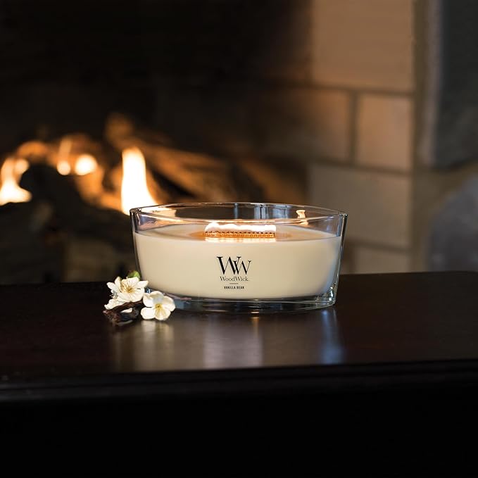 Jar Candle with Vanilla Bean Scent, White Ellipse Wooden Wick