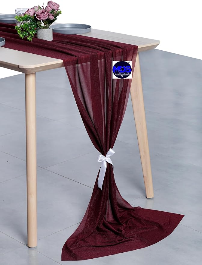 MDS Halloween Chiffon Table Runner - 5 Pack, 29 x 170 Inches, 14ft Each - Sheer Spooky Table Runners for Haunted House Parties, Trick-or-Treat Tables, Witchy Décor, Wedding & Events - Burgundy