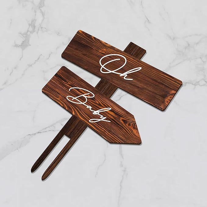 Non-Edible Cake Topper, Wood, 5.3 x 7.3 Inch Rustic Baby Shower Decoration