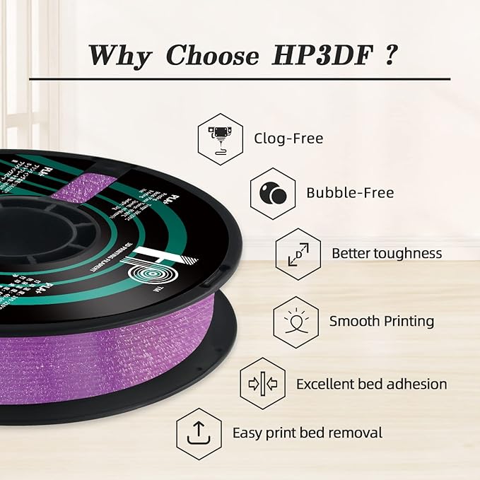 Glitter Purple PLA 3D Printing Filament, 1.75mm, 1 kg Spool