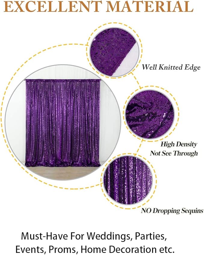 ShinyBeauty Purple Sequin Backdrop 10FTx10FT for Wedding - Shimmer Curtain for Birthday, Glitter Wall Background