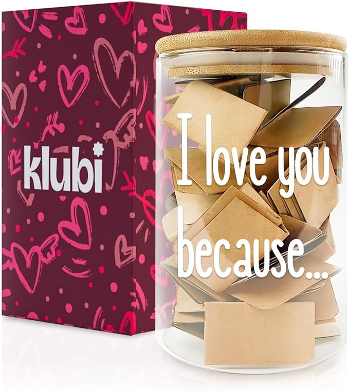 Greeting Cards Love Note Jar with 50 Blank Cards, Glass and Bamboo Lid
