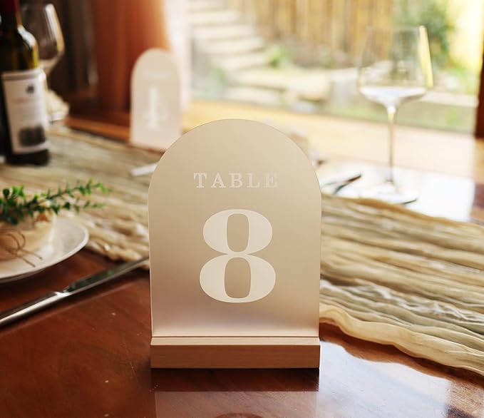 Tabletop Signs 1-20 Frosted Acrylic with Wood Stands, 5x7 Inch