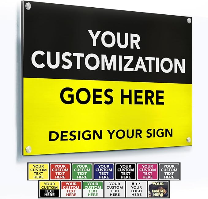 Custom Metal Signs, Personalized Aluminum, Customized Safety, Business Signs, Waterproof Outdoor, White Aluminum (Black & Yellow, 18x12 In)