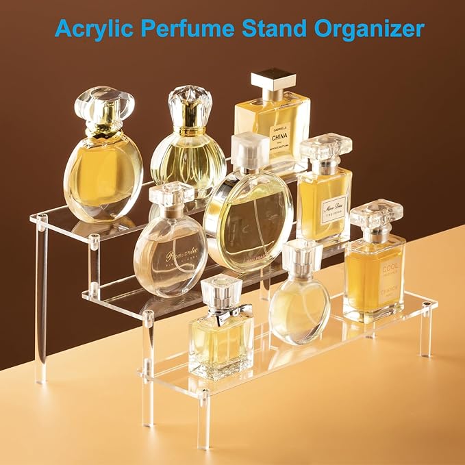 Large Acrylic Display Risers, Perfume Stand Organizer, Clear Acrylic Shelf Risers for Display Stands for Food, Tabletop Use, Amiibo Funko POP Figure, 3 Tier Clear Cupcake Stand Risers