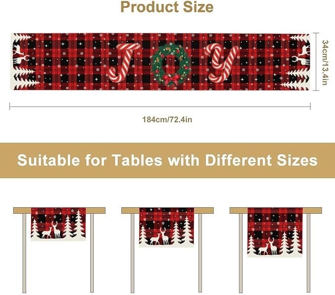 Christmas Table Runner, Red Winter Xmas Holiday Table Cloth Kitchen Dining Table Decoration for Home Party Decor 13x120 Inch