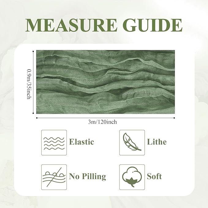 Asee'm 3pcs Cheesecloth Table Runner 120 Inches Sage Green Boho Gauze Cheese Cloth Runner 10FT Rustic Sheer Table Runners for Summer Wedding Baby Shower Holiday Party Decoration