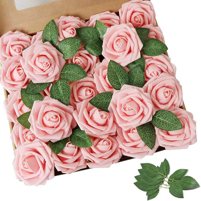 Artificial Flowers, 50 Pink Foam Roses with Wire Stems, 3-Inch Heads