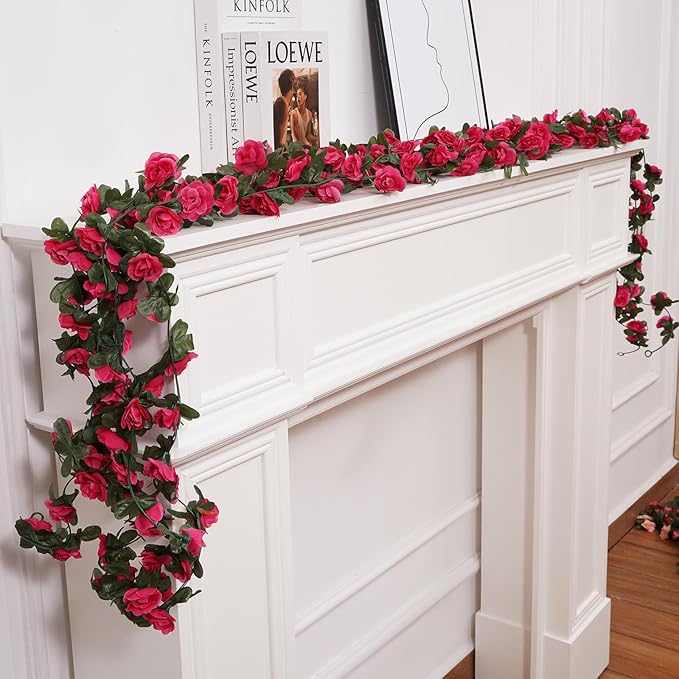 10 Pcs 82FT Flower Garland, Artificial Rose Garland Flowers Plants Fake Flower Hanging Rose Ivy, Birthday Party Valentine's Day Wedding Wall Arch Decor（Fuchsia）