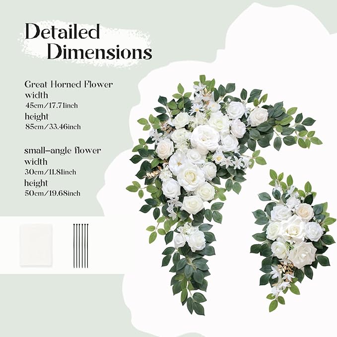 Artificial Flowers Wedding Arch Decor, Ivory White Foam and Silk Blooms