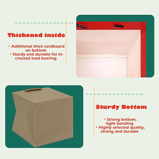 Paper Square Gift Bags with Handles, 12 x 12 x 12 Inch 10-Pack, Kraft Brown