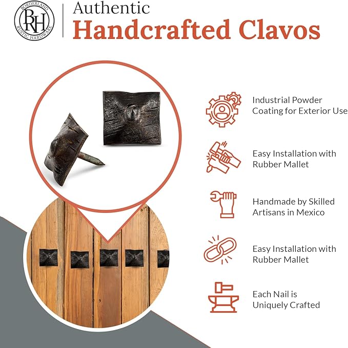 25 Pack 1" Square Head Iron Clavos Decorative Nails – Unfinished – Handmade Rustic Square Fasteners for Farmhouse Shutters, Faux Wood, Barn Doors, Shutters, and Gates – Ornamental Wood Accent