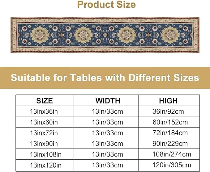 Vintage Boho Floral Table Runner, Elegant Rustic Country Farmhouse Blue Yellow Retro Flower Pattern for Home Kitchen Table Decor Dining Coffee Room Party Decor 13x36in
