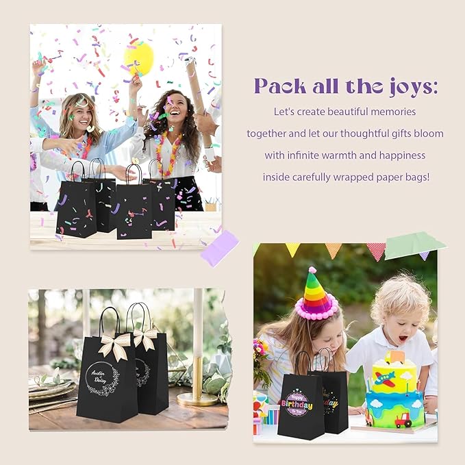 Gift Bags Black Kraft Paper with Handles, 500 Count