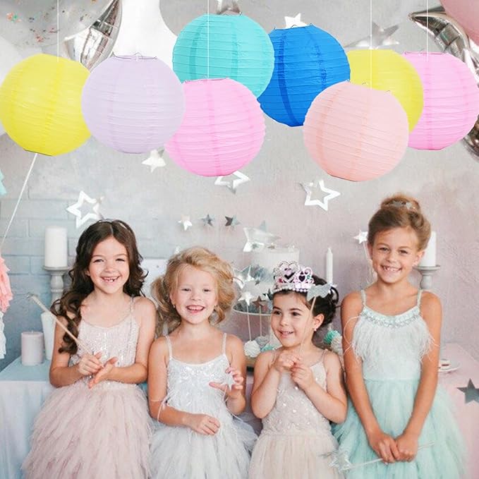 Round Paper Lanterns with Metal Frames, 12 Piece Macaroon Party Set