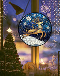 Stained Glass Window Hanging, Reindeer Blue Starry Sky Suncatcher