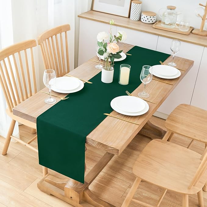 2 Pack Green Small Short Table Runner 12 x 48 Inch Solid Color Runners Coffee Table Dresser for Daily Party Home Decoration