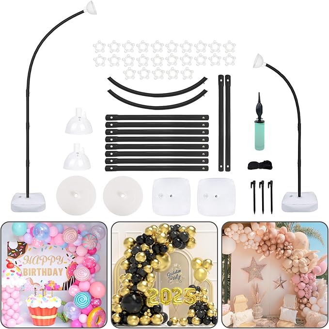 Balloon Arch Stand Kit, Black Half Arch, 8.2ft and 6ft Heights