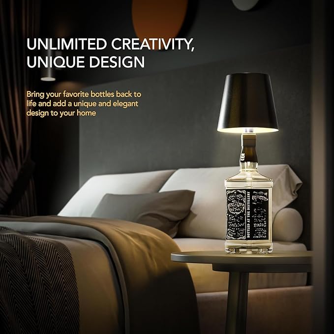 Wireless LED Bottle Lamp - 100% Waterproof, Adjustable Brightness & Light Temperature 3000-6000K, Rechargeable (Mat Gold)