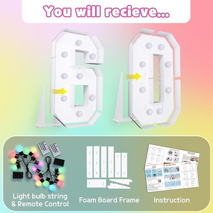 Decorations: Cardboard Number 60 Marquee Display for Birthday Parties