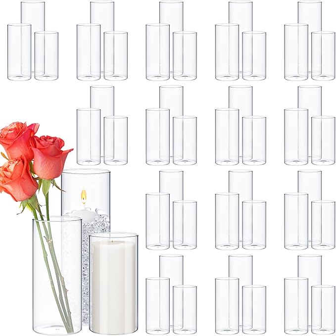48 Pcs Thin Glass Cylinder Vases 2.5''/3.3'' Diameter 2mm Wall Thickness Clear Flowers Vase Hurricane Floating Candles Holders for Table Centerpieces Wedding Decor (3.3'' X 5.9'',7.9'',9.8'')