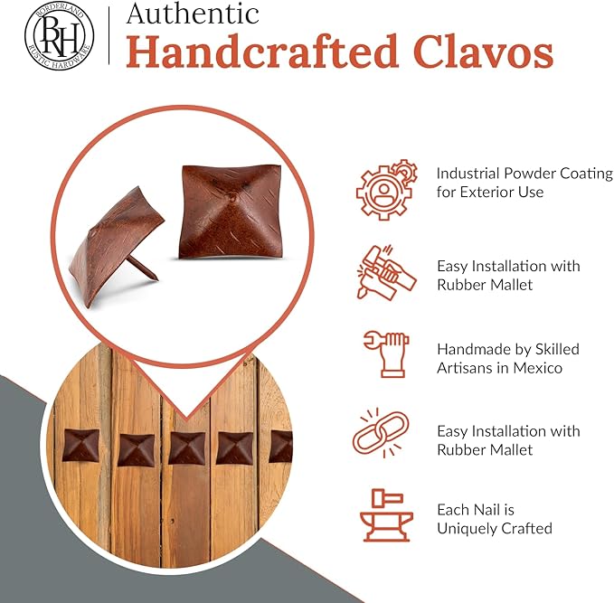 100 Pack 2" Square Head Iron Clavos Decorative Nails – Sealed Rusted – Handmade Rustic Square Fasteners for Farmhouse Shutters, Faux Wood, Barn Doors, Shutters, and Gates – Ornamental Wood Accent