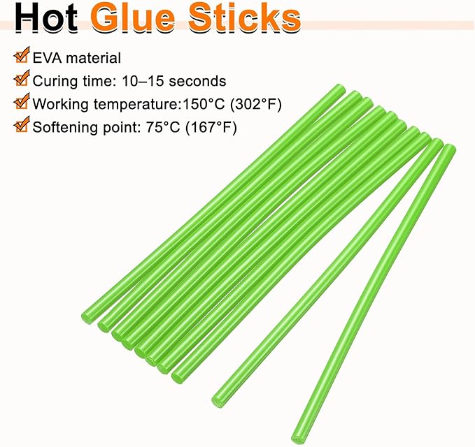HARFINGTON 10pcs Hot Glue Sticks 0.28" Dia x 5.91" Long EVA Mini Hot Melt Adhesive Glue Stick for Hot Melt Gun Wood Plastic Glass Flowers Fabrics Foam, Light Green