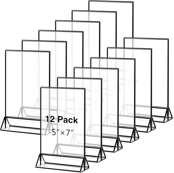 Acrylic Menu Holders, 12 Pack Black Frame Table Sign Holders