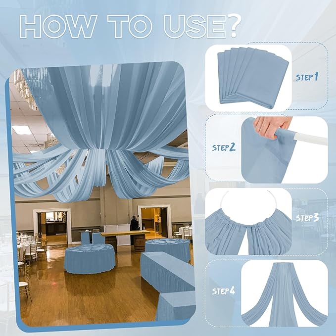 6 Panels Dusty Blue Ceiling Drapes for Wedding 5ftx10ft Ceiling Drapes Wedding Arch Draping Fabric Cheesecloth Sheer Curtain Romantic Ceiling Decorations for Weddings Party Banquet Ceremony Stage