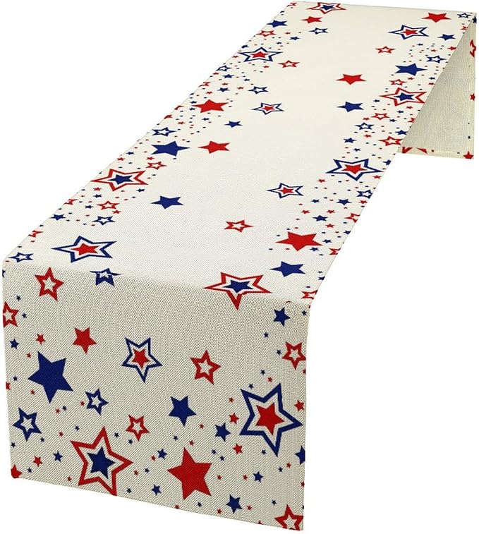4th of July Table Runner, American Stars Patriotic Independence Day Table Runner for Indoor Outdoor Party Home Kitchen Dining Table Decor, Blue Red, 13x36inch