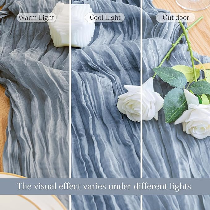 6 Pack Dusty Blue Cheesecloth Table Runner 23x120 inch Rustic Boho Gauze Table Runner 10 FT Long Sheer Cheese Cloth Fabric Table Runners for Romantic Wedding Bridal Shower Birthday Party Decor