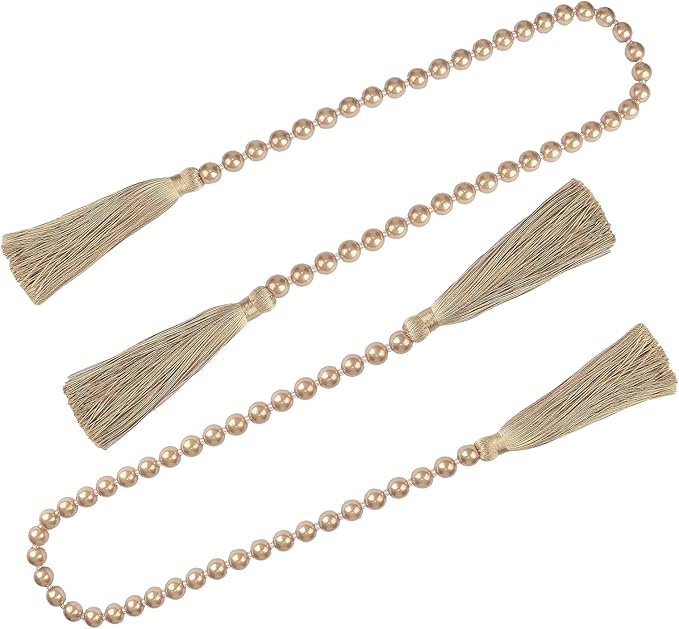 Tassel Pearl Glass Bead Garland, 34 Inch, Champagne Gold, 2 Pack