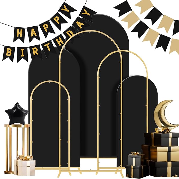 Background Support Equipment, Black Metal Arch Set of 3 with Fabric