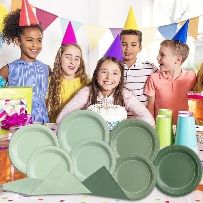 Party Packs - 60 Piece Sage Green Gradient Paper Plates and Napkins Set