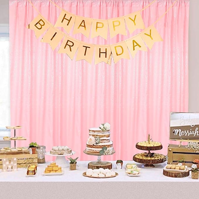 ShinyBeauty Pink Sequin Backdrop 4x10ft Sequin Backdrop Curtains 4 Pack Backdrop for Party Sparkly Curtain Selfie Wall for Parties Wedding Decoration