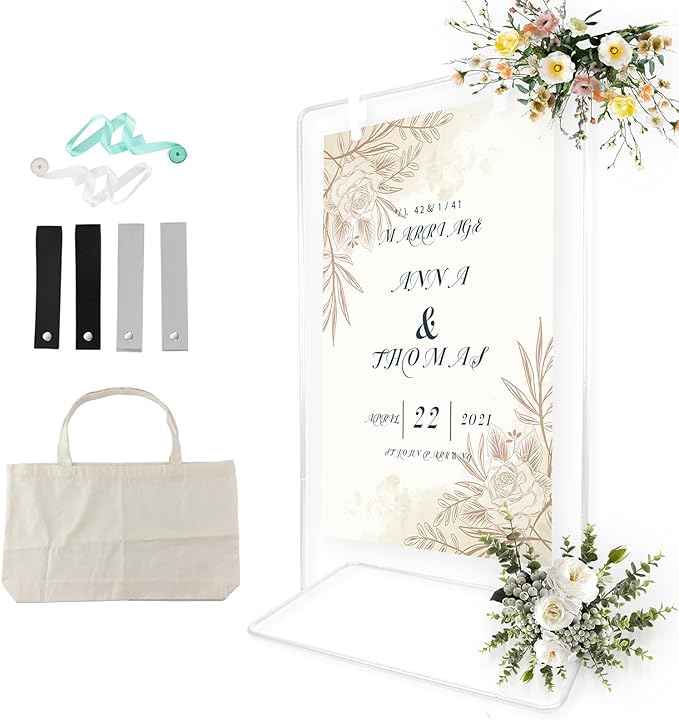 Easel Sign Stand, Adjustable White Metal Welcome Sign Holder, 31.7-Inch Base
