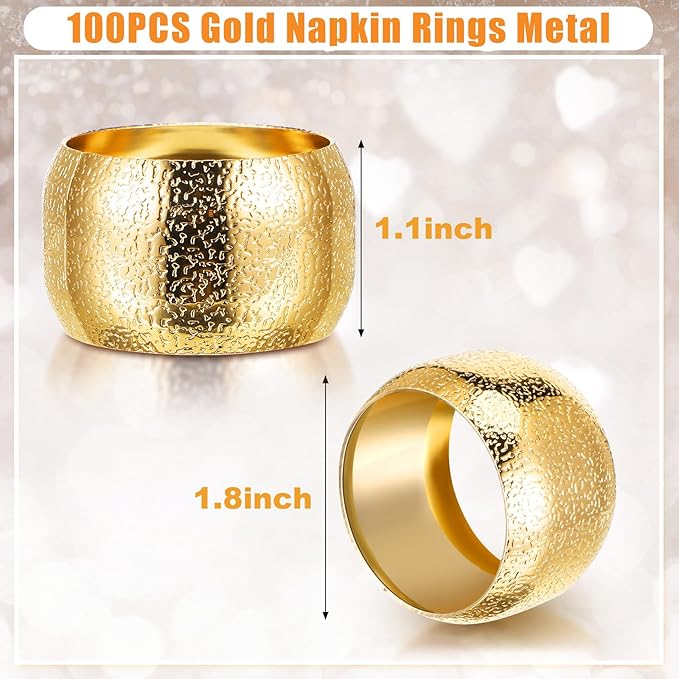 Lallisa 100 Pcs Gold Napkin Rings Metal Napkin Ring Holders for Cloth Table Decorations for Wedding Anniversary Birthday Dinners Party of Table Setting (Classic)