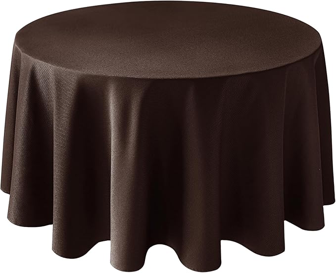 Biscaynebay Textured Fabric Round Tablecloths 108", Brown Water Resistant Table Cloth Circle Folding Table Covers Linen for Dining, Kitchen, Wedding, Parties etc. Machine Washable