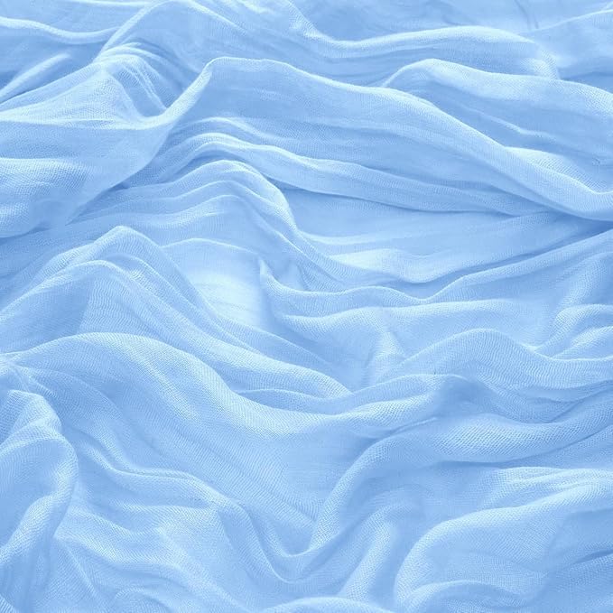 MLMW 4 Pack Light Blue Cheesecloth Table Runner Boho Gauze Rustic Cheese Cloth 160 inch Sheer Baby Blue Coastal Table Runner 13.3ft for Wedding Party Baby Bridal Shower Birthday
